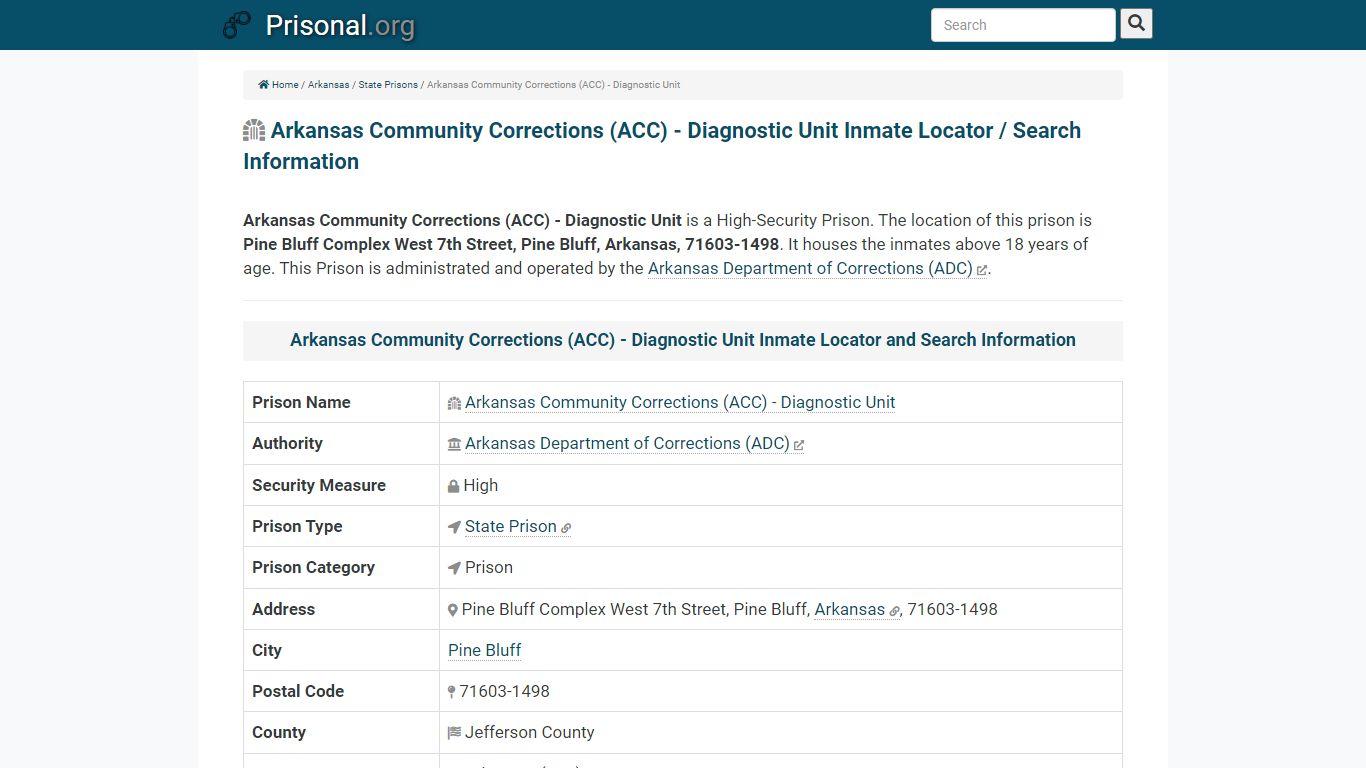 Arkansas Community Corrections (ACC) - Diagnostic Unit ...